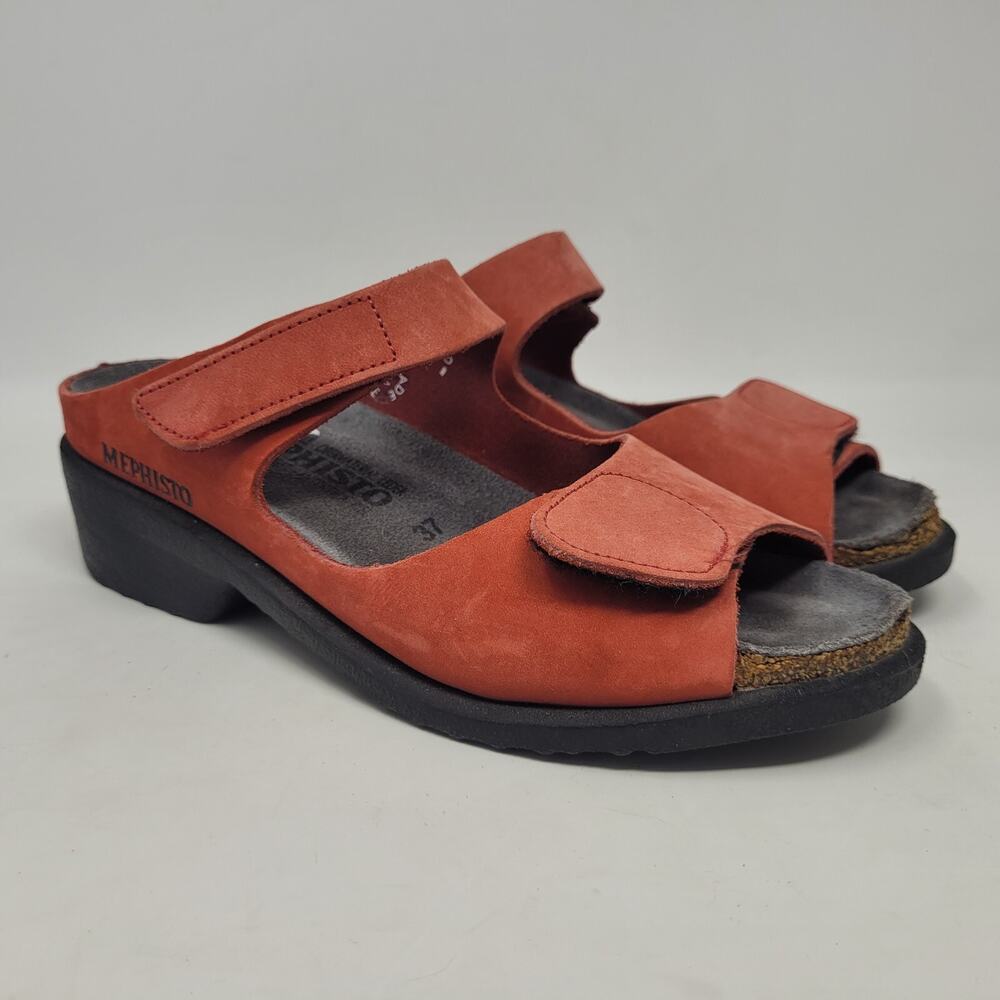 Cool Mephisto Sandals EU37 US7 Red Nubuck Clogs Slides Straps Slip On Comfort